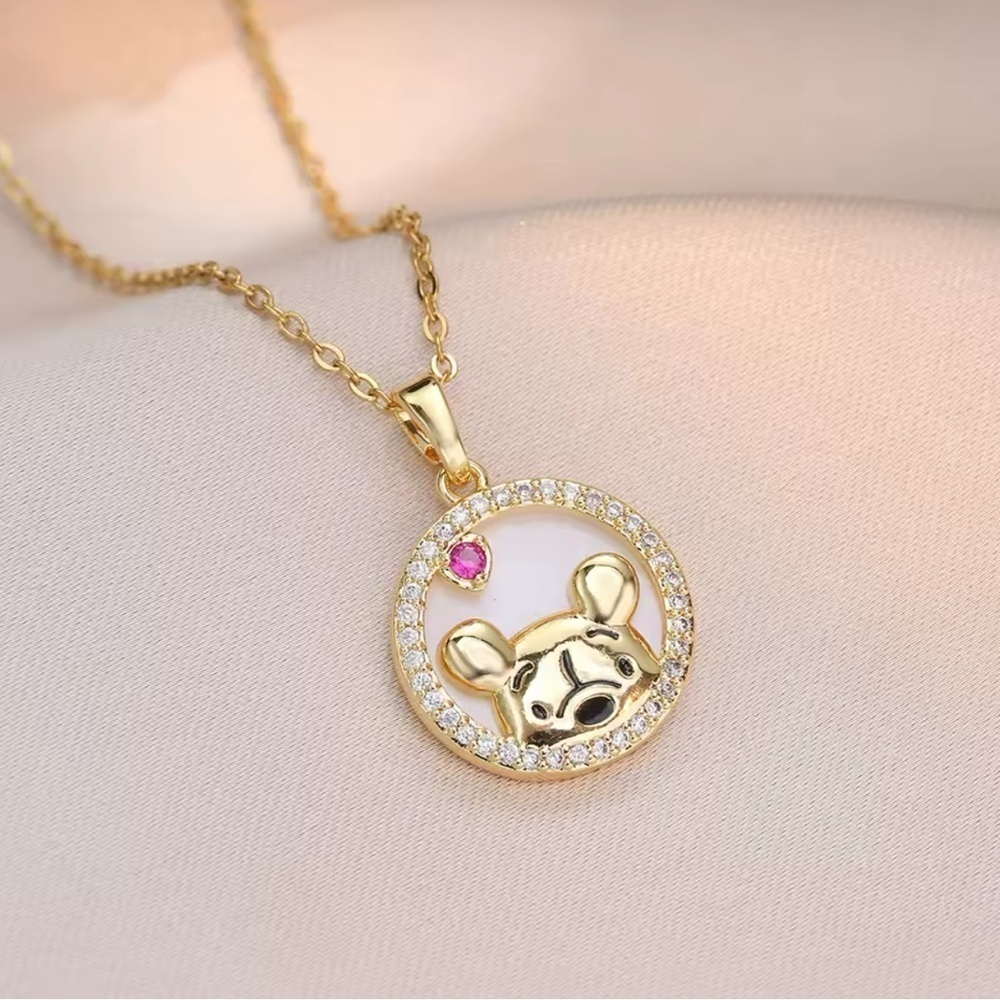 14K Gold Disney Winnie The Pooh “Peek A Boo Pooh” Necklace With Diamond Accent